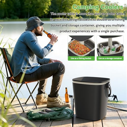EasyUp Camping Cooler, Weatherproof & Insulated Cooler Side Table with Lift Top Lid, Resin Bar Table with Convenient Handl...