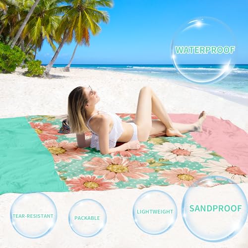 BYDOLL Beach Blanket Waterproof Sandproof 78''×81'' Suits1-4 Adults Compact Lightweight Oversized Sand-Free Blanket Large ...