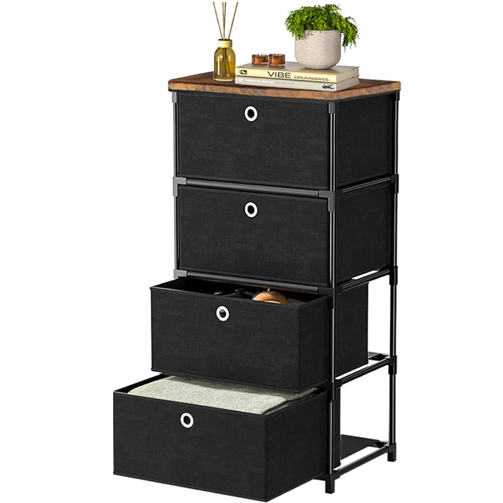 LUKYTOWER Fabric Storage Drawers Dresser and Chest of Drawers, Small Dresser with Drawers Unit, Sturdy 4 Drawers Dressers for Closet, Fabric Storage Bin Organizer