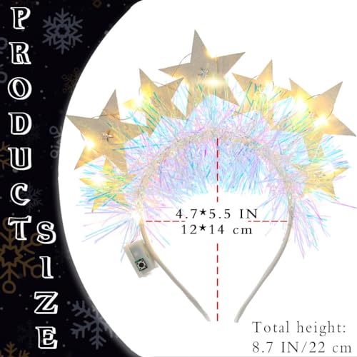Aceorna Light Up Stars Headbands LED Glowing Halo Crowns Glitter Costume Halo Headband White Luminous Headpiece for Women