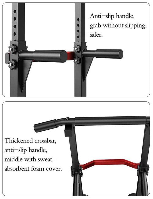 Power Tower Dip Station Pull Up Bar - Multi-Purpose Home Gym Equipment with Adjustable Height and Non-Slip Foot Pads - 330lbs Capacity