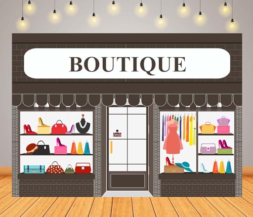 Loccor 7x5ft Fabric Cartoon Clothing Store Backdrop Fashion Boutique Shopping Mall Window Dress Handbag Photography Backgr...