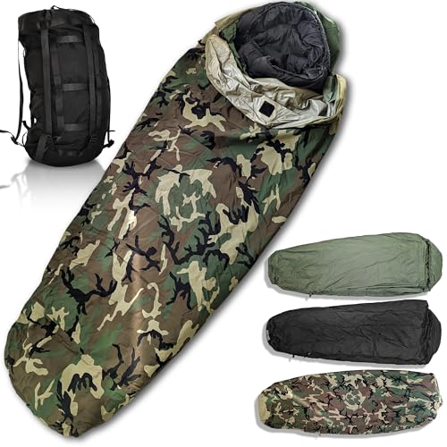 USGI Gear Military Sleeping Bag System Tactical Gear – 4-Part Modular Sleeping Bags Cold Weather Includes Stuff Sack, Bivy...