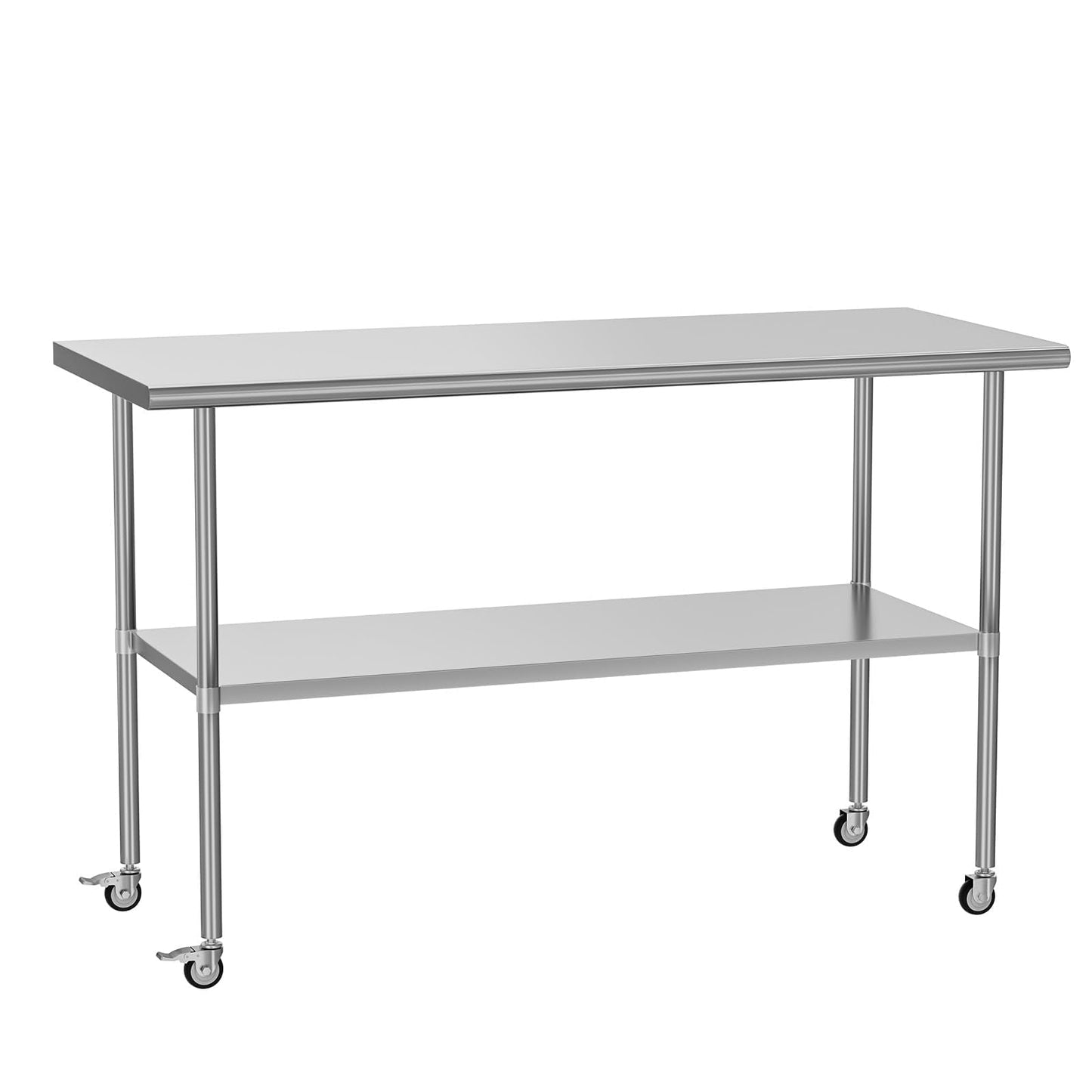 HOCCOT Stainless Steel Table with Wheels for Food Prep & Work 30" x 60" Utility Table with Adjustable Undershelf, Commercial Workstation in Kitchen, Garage, Outdoor BBQ