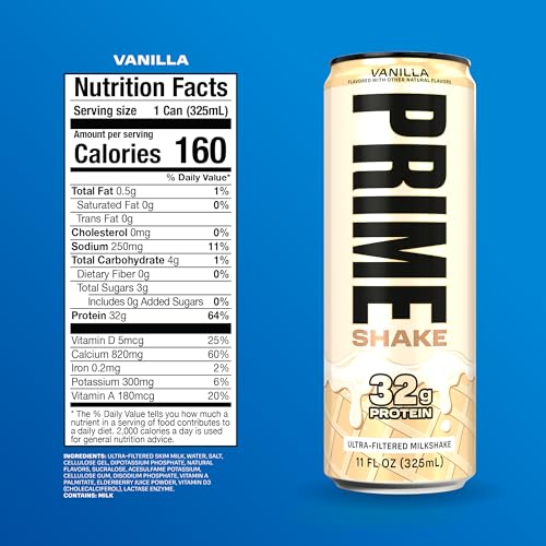 PRIME Protein Shake, Vanilla, 32g Protein for Muscle Support & Recovery, Ultra-Filtered Milk, Lactose Free, Low Sugar, Low...