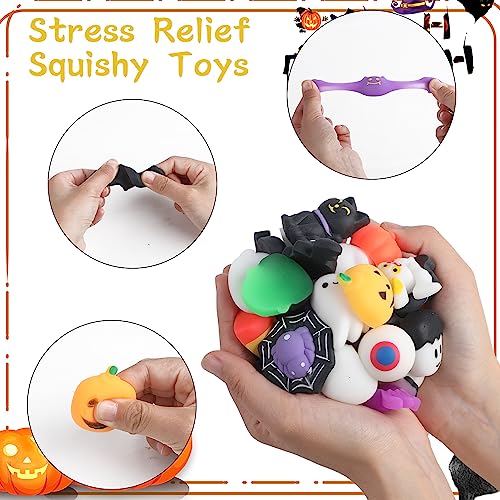 SULOLI 36 PCS Halloween Mochi Squishy Toys, Squeeze Toy Stress Reliever Anxiety Packs, Goody Bag Fillers for Kids Party Favors