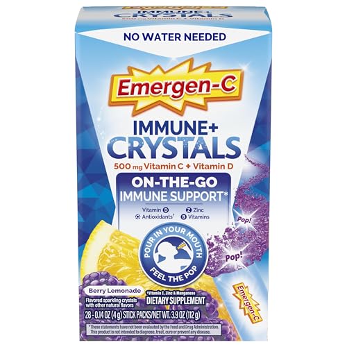 Emergen-C Immune Plus Crystals, On-The-Go Immune Support Supplement with Vitamin C, Vitamin D, B Vitamins, Zinc and Mangan...