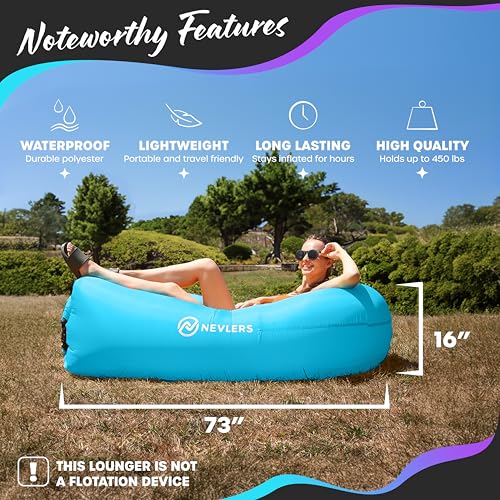Nevlers 2 Pack Inflatable Loungers Air Sofa Couch | Perfect for Beach Chair Camping Chairs or Portable Hammock |Travel Bag...