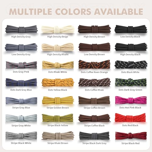 Stepace Round Shoelaces [2 Pairs] Heavy Duty Boot Shoe Laces for Hiking Work Boots