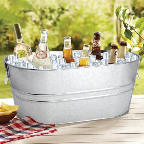 2 Pack 4 Gallon Galvanized Tub Ice Buckets for Parties Portable Beverage Tub with Handles Champagne Bucket Metal Ice Bucke...