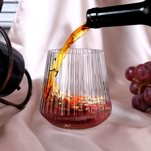 Lueumxc 40 Pack Plastic Ribbed Wine Glasses, 14Oz Origami Disposable Wine Glasses Unbreakable Clear Plastic Cocktail Glass...