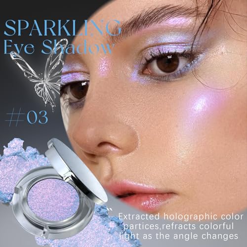 HOSAILY Chameleon Purple Blue Glitter Eyeshadow, Multichrome Color Shifting Single Eyeshadow, Holographic Sparkling Inner ...