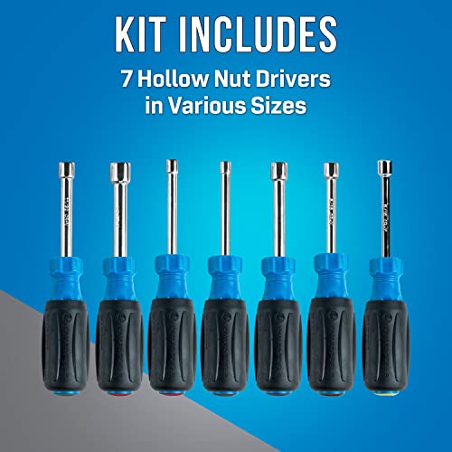 Jonard Tools ND-631 Nut Driver 7-Piece Set, Hex Nut Sizes 3/16", 1/4", 5/16", 11/32", 3/8", 7/16", 1/2" with 3" Hollow Sha...