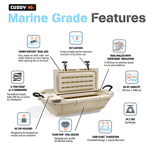 CUDDY Floating Cooler and Dry Storage Vessel for Land & Water – 40QT– Great for River, Beach, Kayak, Pool, & Lake - Multip...