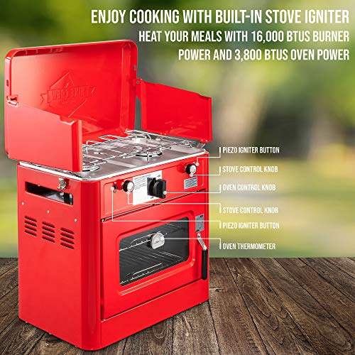 Hike Crew Outdoor Gas Camping Oven w/Carry Bag | CSA Approved Portable Propane-Powered 2-Burner Stove & Oven | Auto Igniti...