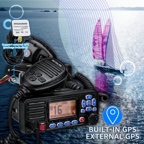 Retevis RA27 Fixed Mount Marine Radio with Antenna, GPS, Waterproof IP67, Triple Watch, DSC, Gain Fiberglass Antenna with ...