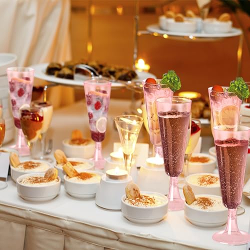 SUREHOME Pink Champagne Flutes Plastic Champagne Glasses Disposable Mimosa Glasses 40 Pack 5 Oz Acrylic Stemware Cocktail ...