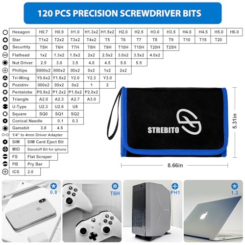 STREBITO Electronics Precision Screwdriver Sets 142-Piece with 120 Bits Magnetic Repair Tool Kit for iPhone, MacBook, Comp...