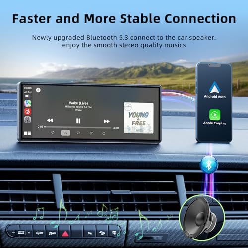 LAMTTO 9.26-inch Wireless CarPlay Screen for Car Compatable with Apple CarPlay& Android Auto,Portable Car Stereo with GPS ...