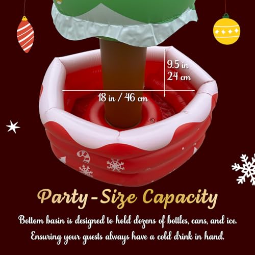 Inflatable Christmas Tree Cooler, Holiday Drink Holder & Ice Bucket for Parties, Christmas in July Decoration, 56 x 26 x 2...