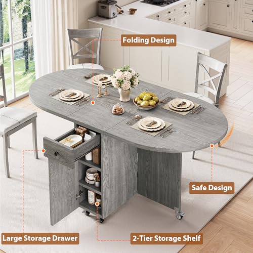 Jocoevol Folding Dining Table for 4 Kitchen Dining Room DinnerTable with Storage Drawer Space Saving Oval Foldable Drop Le...