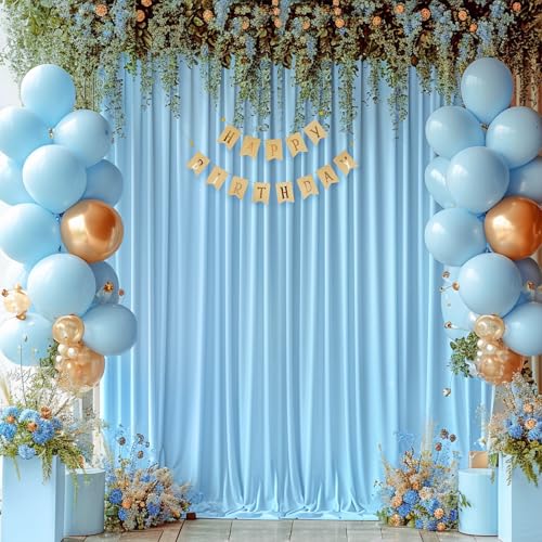 8x10FT Baby Blue Backdrop Curtains for Wedding Parties, Wrinkle Free Polyester Photography Backdrop Drapes for Baby Bridal...