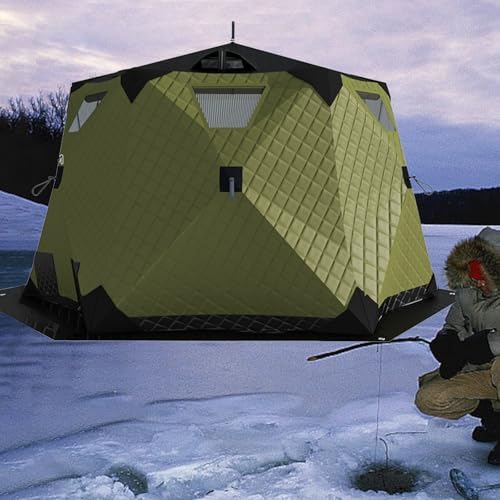 Portable Hexagon Ice Fishing Shelter with Stove Jack & Insulated Floor, Durable 420D Material, Easy Setup Ice Shanty for W...
