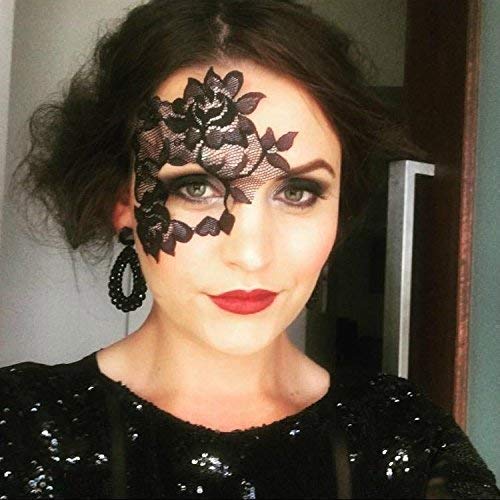 Adhesive Black Lace Masquerade Mask (reusable) by Laced And Waisted - sticks directly to skin & stays in place for hours, ...