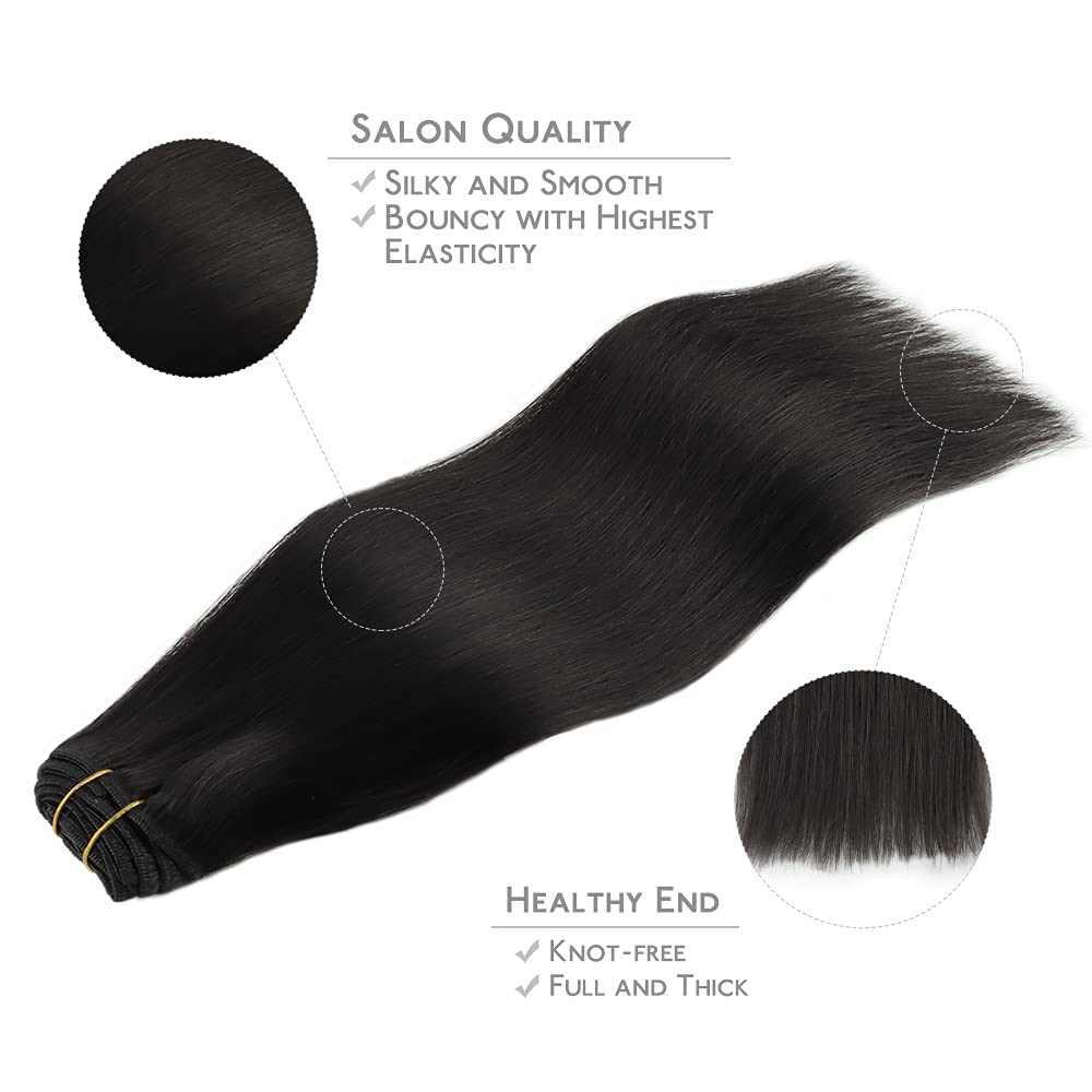 WENNALIFE Clip in Hair Extensions Real Human Hair, 150g 18 Inch 9pcs Natural Black Remy Hair Thicker Double Weft Extensiones De
