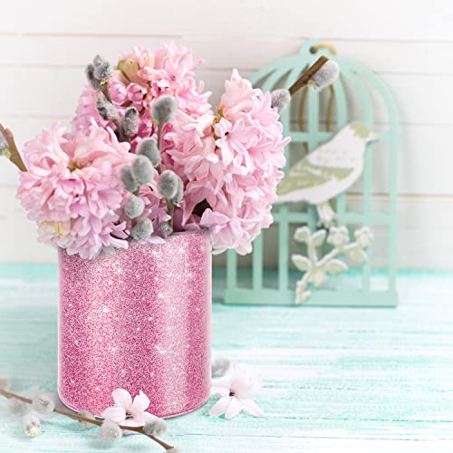 WAVEYU Glitter Pen Holder for Desk, Cute Pencil Cup Pink for Women Girls, Luxury Makeup Brush Holder Large Pu Leather Mult...