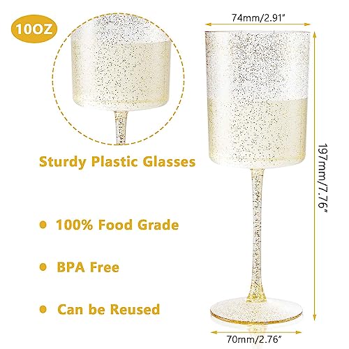 Ciaell 6 Pack Gold Plastic Wine Glasses - 10 Oz Disposable Glasse with Stem - Disposable Wine Glasses Perfect for Parties...
