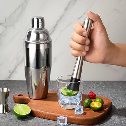 7-Piece Cocktail Shaker Set, 24oz Shaker Strainer Muddler Jigger Mixing Spoon Pourers, Bartender Kit, Bar Accessories, Sta...