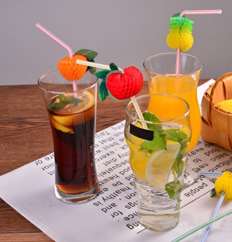 100 Pcs Disposable Flexible Bendable Fruit Straws Table Decor Tropical Drinks - Soft Drinks Hawaiian Cocktail Bars Restaur...