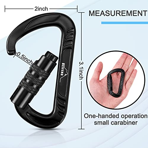 BEIFENG Heavy Duty Lightweight Locking Carabiner Clips D Ring for Camping Hiking Outdoor Gym etc, Carabiner with Lock Smal...