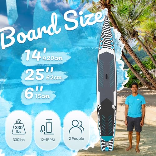 Paddle Board 14'x25’’ Inflatable Paddle Board with Complete SUP Accessories, Anti-Slip EVA Deck, Air Pump, Removable Fins,...