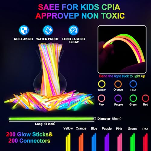 OLUPP 282 PCS Glow in the Dark Party Supplies, 18 Foam Sticks, 18 LED Glasses, 200 Glow Sticks, 30 Finger Lights, 8 Bunny ...