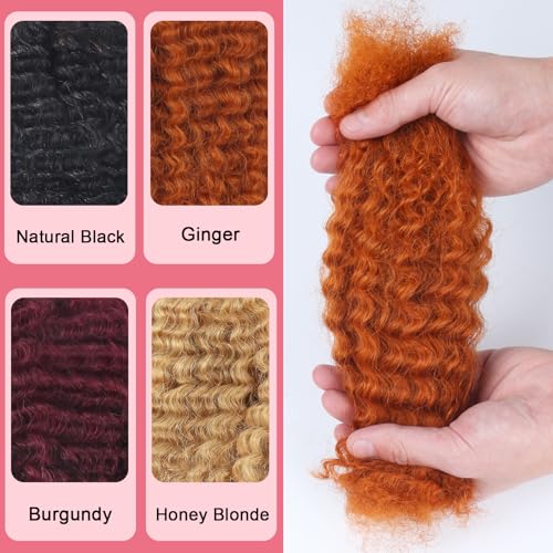 Afro Kinkys Bulk Human Hair for Dreadlocks Kinky Curly for Loc Extensions 100% Real Human Hair Afro Kinky-Curly Human Braiding Bulk Hair for Twist & Repair Locs 4 Packs 200 Gram 12 Inch Ginger