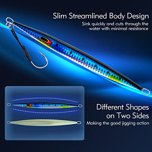 Goture Fishing Jigs Saltwater,60g-400g Vertical Jigs with Assist Hook, Speed Fast Jig Deep Sea Fishing Jigging Spoon Lures...