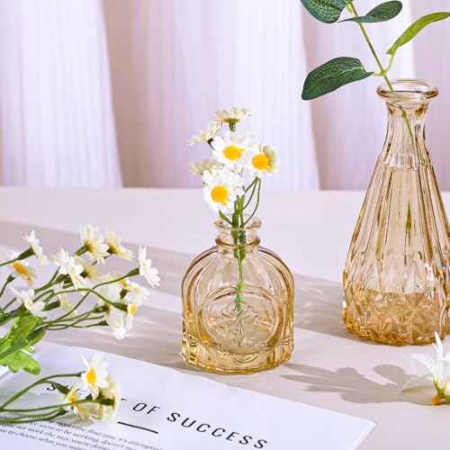 UPBUD Amber Glass Bud Vases Set of 12, Gold Mini Flower Vase for Centerpieces, Small Vases in Bulk for Wedding Decoration...