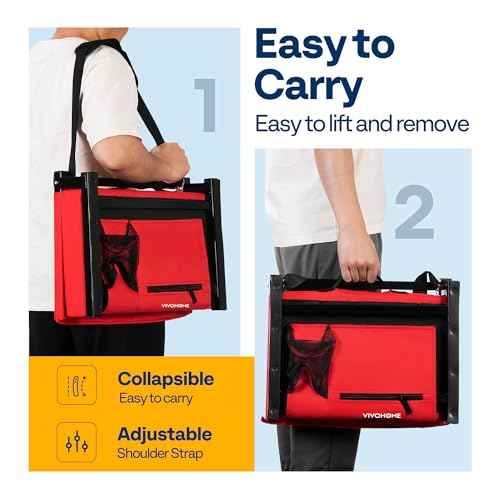 VIVOHOME 2 Pack Stadium Seats with Back Support and Cushion, Portable Bleacher Chair with Cup Holder and Shoulder Strap Red