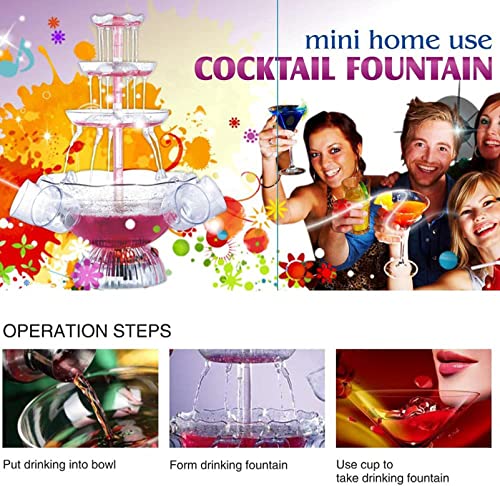 WIKINK 3 Layers Party Water Fountains, LED Lighted Wine Fountain, Light-Up Flow Drink Fountain with 1.5 Gallon 5 Reusable ...