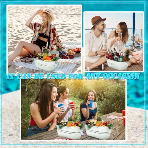 2 Pack Galvanized Tub 3 Gallon Ice Bucket with Handle Large Metal Drink Buckets for Parties Beer Beverage Tub with Carry H...