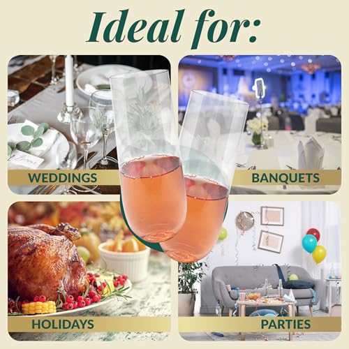 Reli. Champagne Flutes Plastic (50 Pack, 9oz) Clear, Stemless | Disposable Mimosa Glasses for Champagne, Mimosa, Cocktail,...