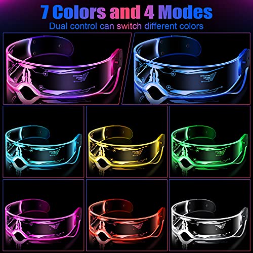 TOODOO 2 Pairs LED Visor Glasses 7 Colors Futuristic Glasses Light up Punk Accessories for Rave Party Costume