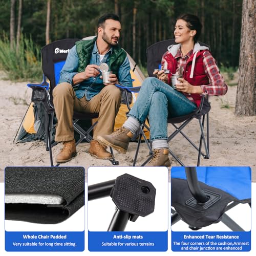 EMERIT Oversized Padded Camping Chair, 350LB Heavy Duty Quad Fold Chair with Arms, Collapsible Outdoor Chairs with Lumbar ...