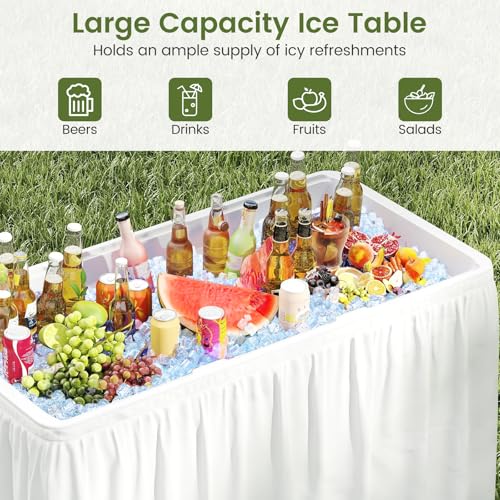 KOTEK Folding Ice Cooler Table, 4 FT Portable Ice Table with Drain, Matching Skirt & Foldable Bucket, Buffet Beverage Serv...