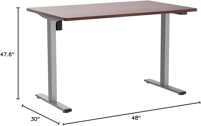 FLEXISPOT EN1 One-Piece Adjustable Stand Up Desk - 48 x 30 Inches Electric Standing Desk with Seamless Desktop (Silver Frame + Mahogany Top, 2 Packages)
