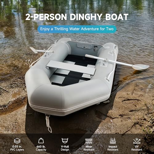CO-Z 7.5ft Heavy Duty Inflatable Boat with Aluminum Floor & Oars - 2 Person 660lb Capacity Dinghy for Fishing/Towing | Inc...