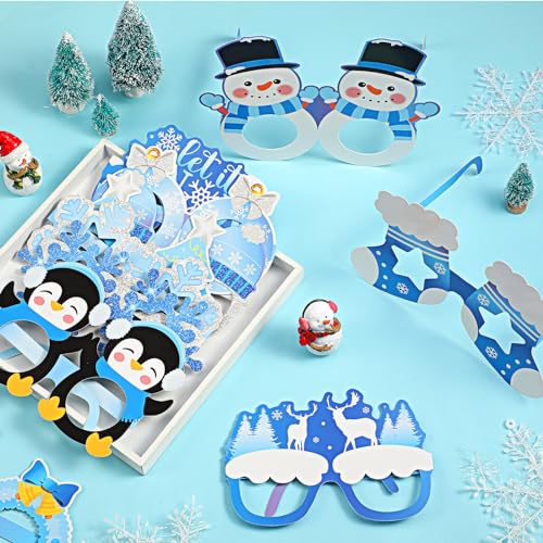 Harrycle 36 Pcs Winter Party Favors Snowflake Paper Eyeglasses Winter Wonderland Party Decorations Photo Booth Props for C...