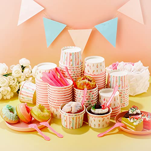 Gerrii 100 Set Ice Cream Cups with Spoons 8oz Ice Cream Bar Supplies Colorful Disposable Dessert Cups Sundae Containers De...